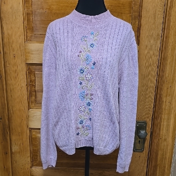 Alfred Dunner Sweaters - Alfred Dunner Lilac Floral Long Sleeve Mock Turtleneck Grandmacore Sweater L